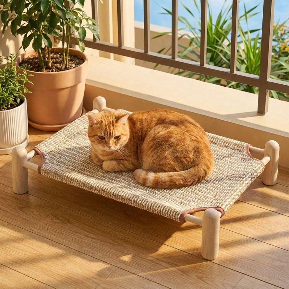 Dog Cot Breathable Cat Elevated Bed Wooden Frame Removable Cat Hammock Moisture-proof Canvas Dog Sofa Bed Outdoor Camp