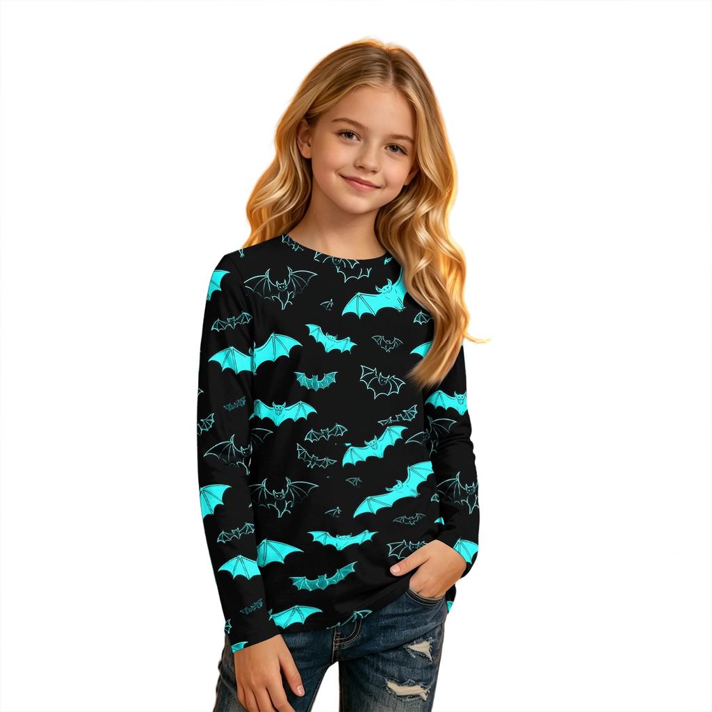 Children's Halloween Print Long Sleeve Neck T-Shirt for Boys Girls