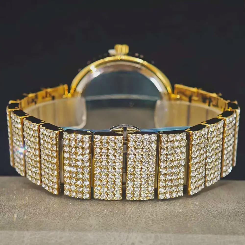 Golden Iced Brilliant Watches Men Luxury Steel Quartz Watch Fashion Leopard Hip Hop Diamond Wrist Watch Man Reloj Hombre