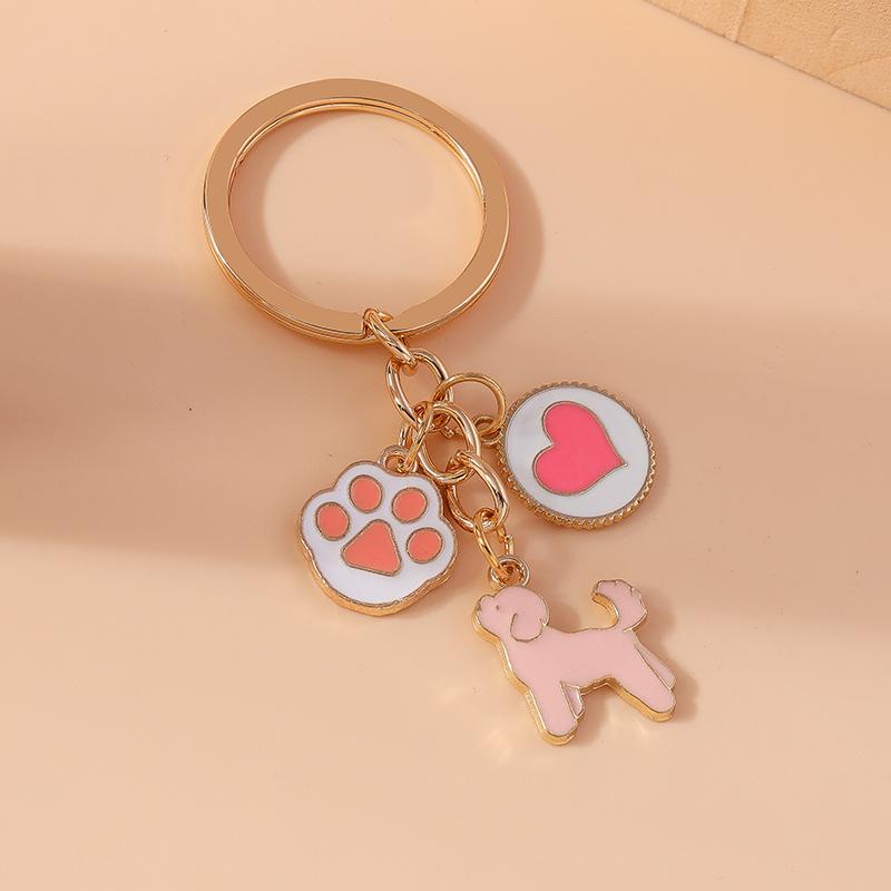 Cartoon Animal Dog Keychain Enamel Love Heart Charms Keyrings for Car Key Souvenir Gifts for Women Men Handbag Key Chains