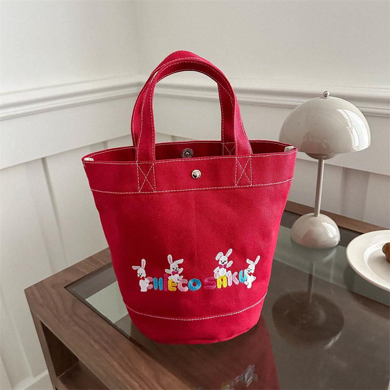 Japansk stil tecknat tryck i kanvas - Stor lunchväska