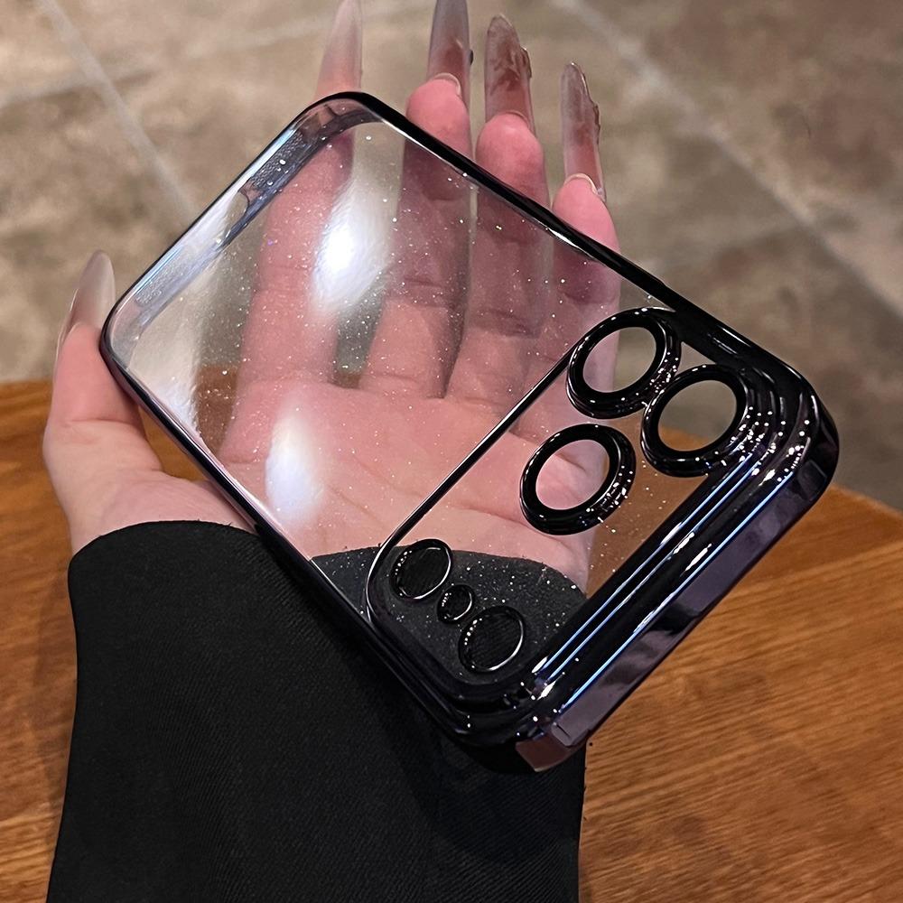 Luxury Clear Bling Glitter Plating Case for iPhone 17 Air 16 15 14 Plus 13 12 11 Pro Max Ultra Thin Lens Protection Hard Cover