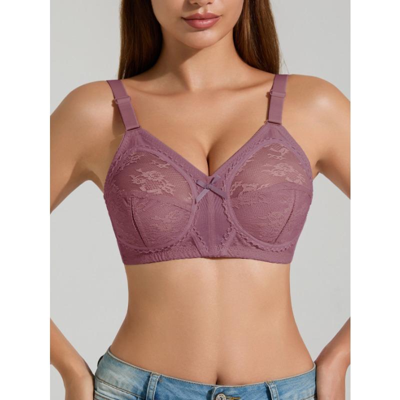 Plus Size Women's Grey Floral Lace Underwire Full Coverage Support Bra Comfortable Minimizer Bralette
