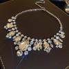 Luxury Water Drop Crystal Choker Necklaces for Women Geometric Silver Color Clavicle Chain Necklaces Party Wedding Jewelry