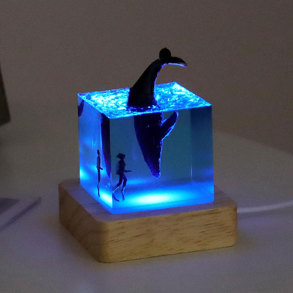 

Micro Landscape Ocean Whale Nightlight Trendy Play Birthday Gift Giving Home Furnishing Desktop Living Room Resin Ornament