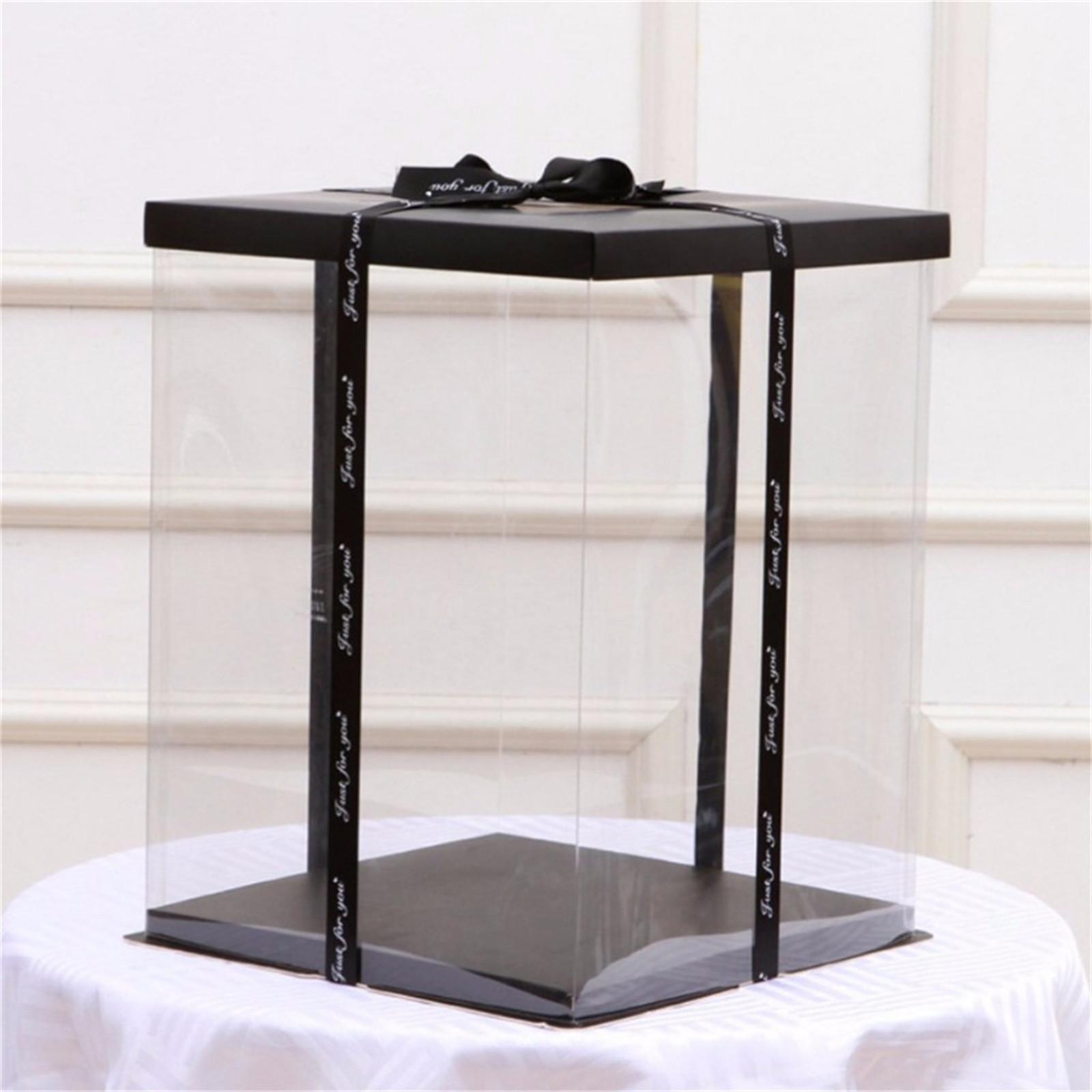 

Large Transparent Cake Gift Box 40cm Pvc Clear Rose Bear Packaging Box Birthday Party Wedding Cake Dessert Present Decoration One Size чёрный