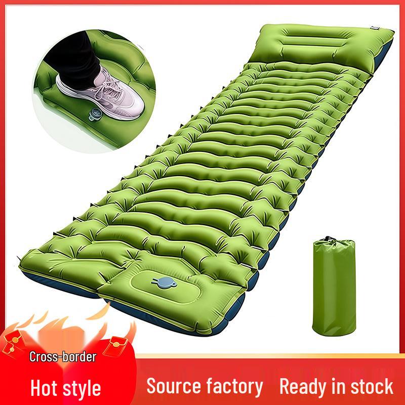 Outdoor TPU Self-Inflating Camping Mat with Built-In Foot Pump, Pillow, and Moisture Protection