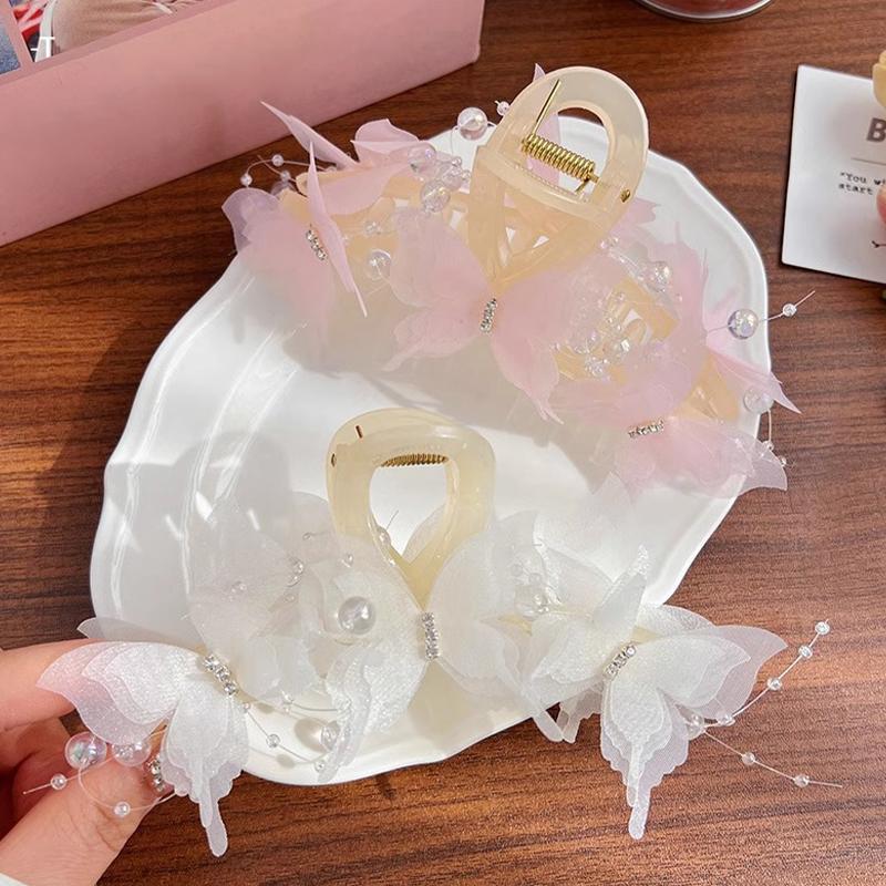 Sweet Bead Butterfly Clip Female Back Of The Head Hairpin Fairy Large Headdress