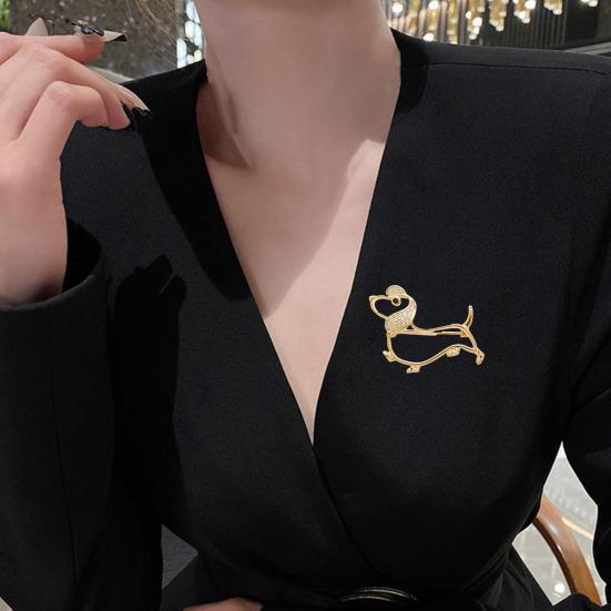Women Brooch Hollow Design Smooth Polish Puppy Shape Lapel Pin Zinc Alloy Multi-Purpose Badge Scarf Shawl Bag Accessory