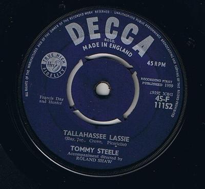 7inch Record TOMMY STEELE - Tallahassee Lassie 45F11152 Decca 1959 UK Rock Used