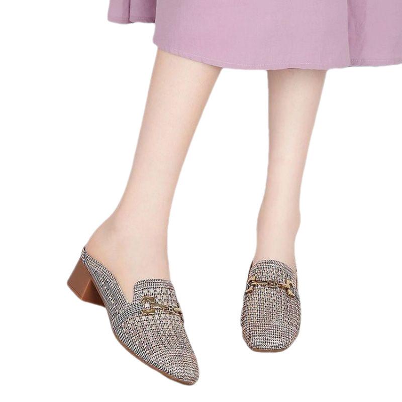 Low Heel (less Than 3cm) Rubber Flat Low Medium Heel High Heel Sandals Slippers Women's Single Shoes Leather Shoes Women's Casual Sports Women's Shoes