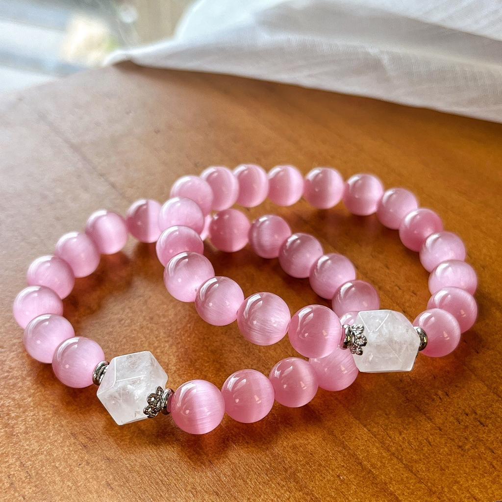 Pink Opal Natural White Crystal Bracelet Female Light Luxury Niche Simple Fairy Mori Crystal Bracelet Cold Wind