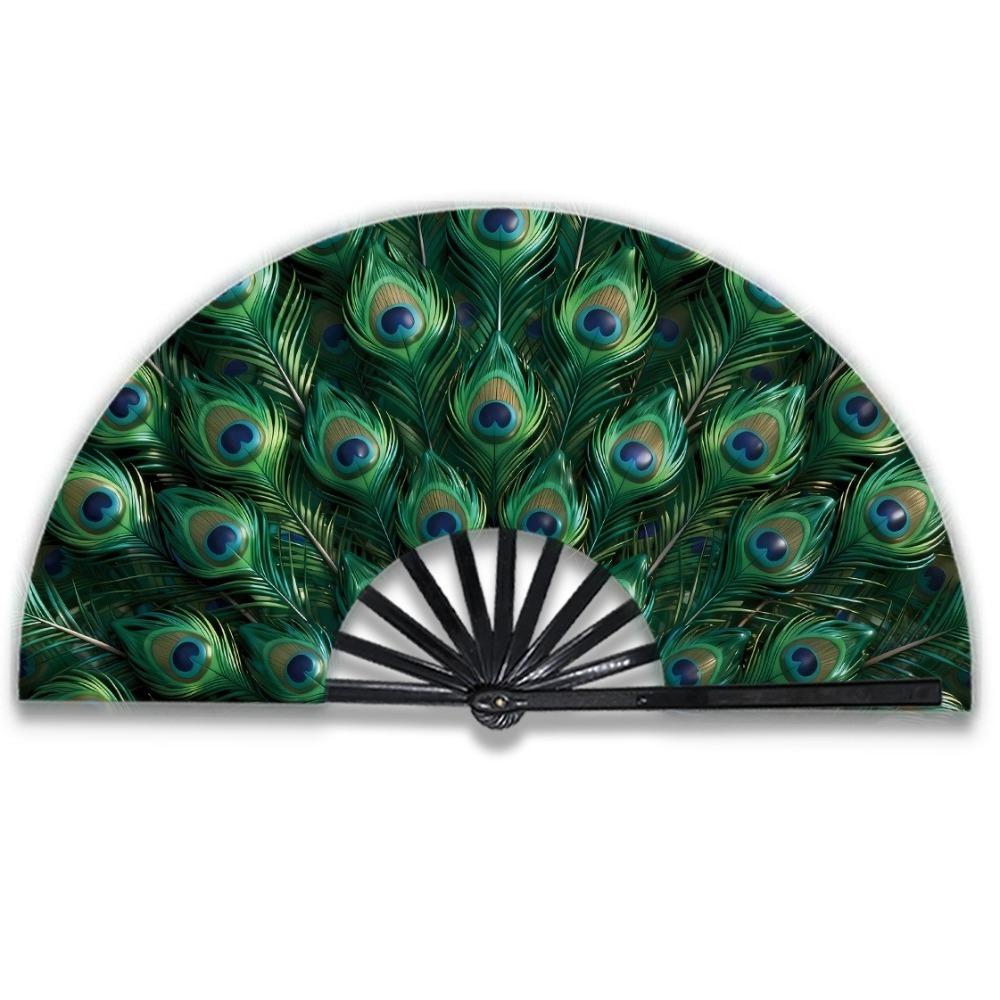 Elegant Flowers Handheld Fan Peacock Tail Pattern Silk Folding Fan Dance Fan Outdoor Travel