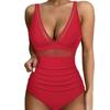 Sexy Mesh Patchwork Einteiler Bademode Frauen Aushöhlen High Cut Damen Badeanzug Bikini