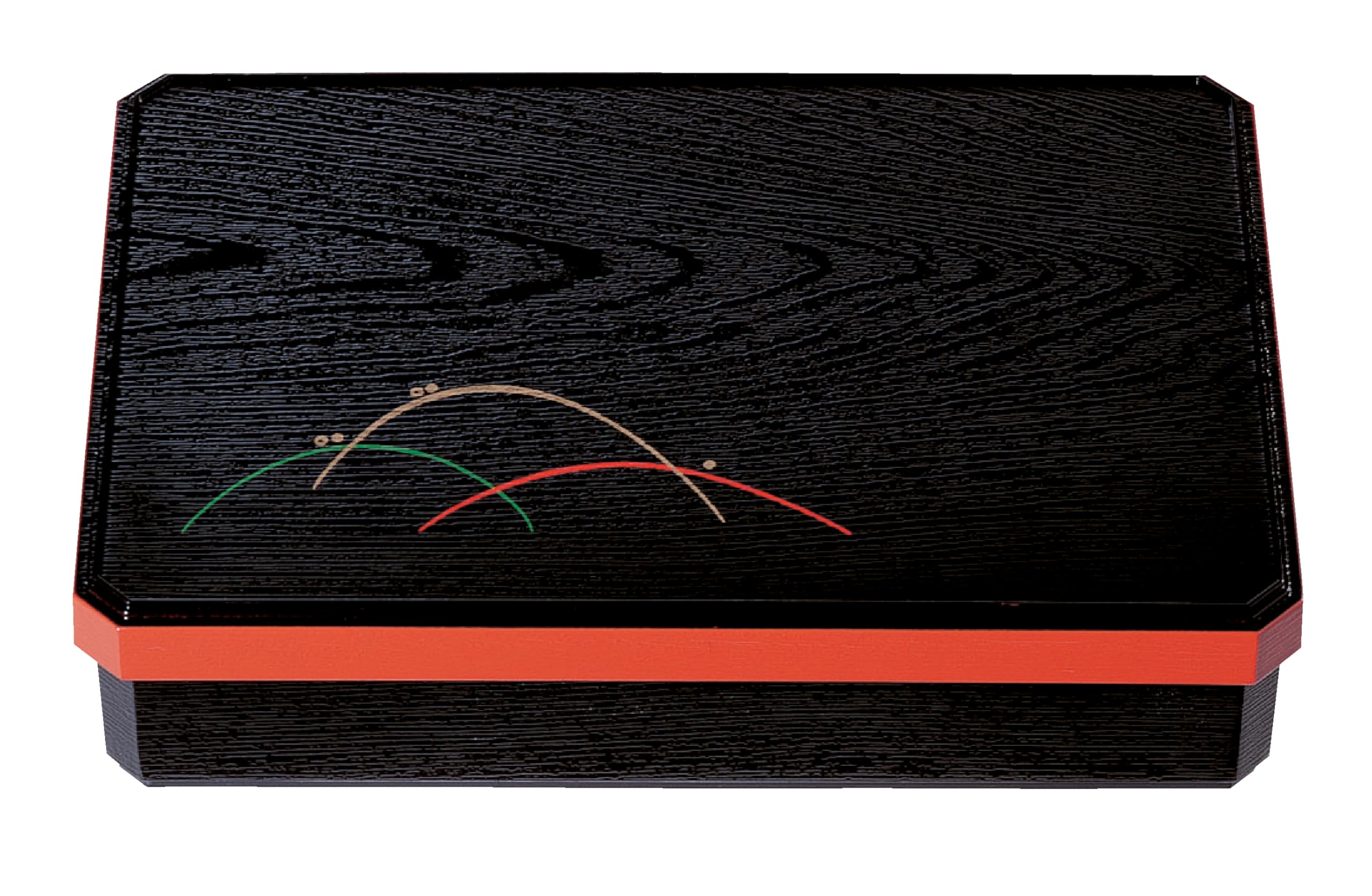 Wakaizumi long rectangular bento box with corner black rim and vermilion dewdrop pattern sold Lacquerware, A-size cuts, (divider separately) 1-237-7 чёрный