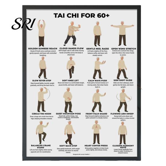 Tai Chi Chair Exercise Poster Workout Unframed Routine Clear Visual Instructions Low Impact Guide Seated Chart for Seniors Beginners Gentle