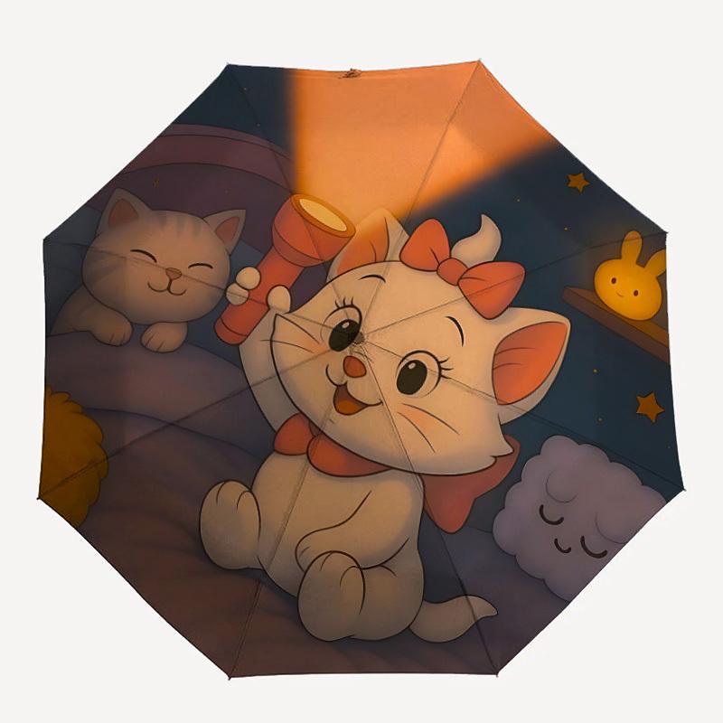 

1pc Cat Nighttime Adventure Automatic Folding Umbrella - Lightweight, Retractable Design with 8-Rib Durability, Perfect for Outdoor Adventur