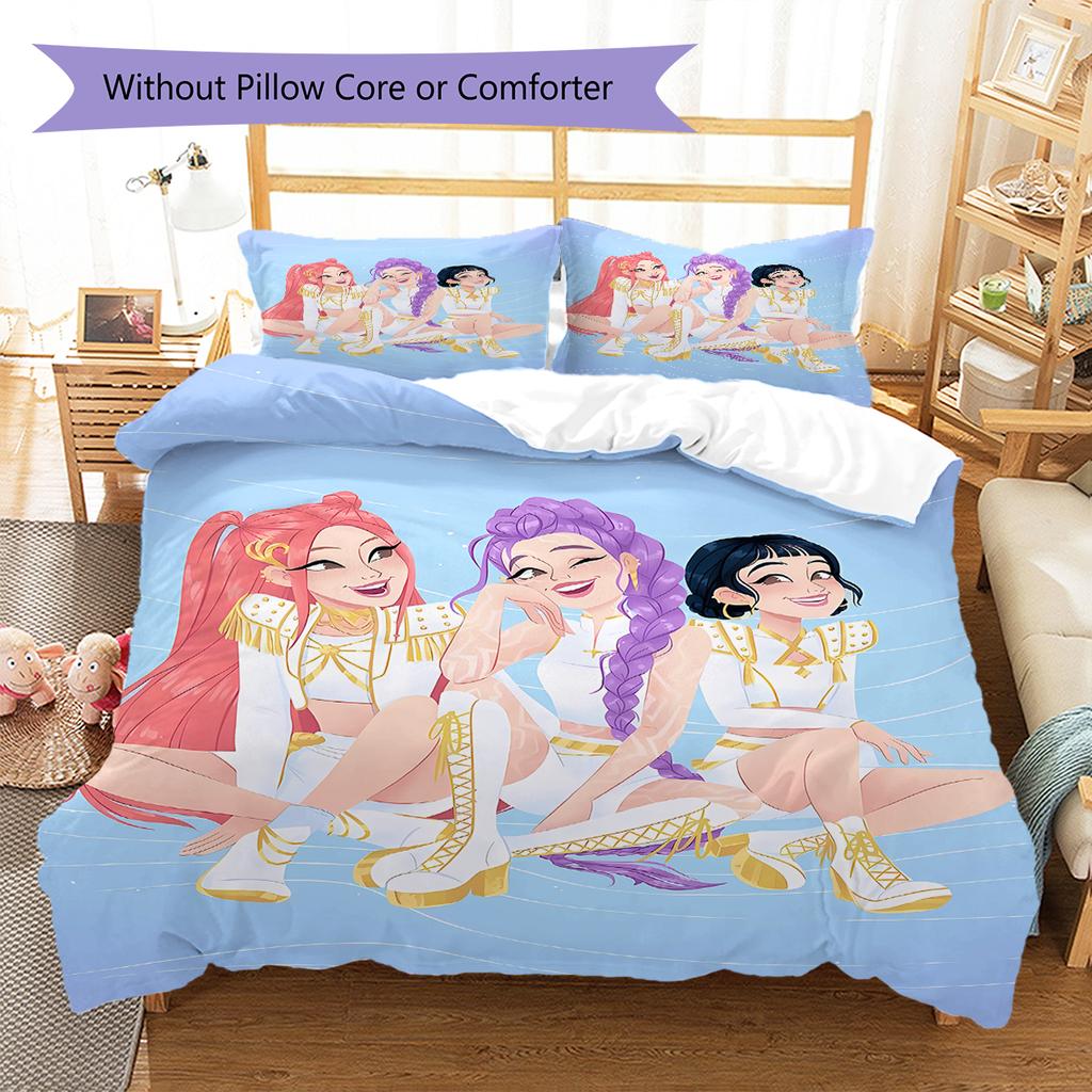 Pościel z wzorem Łowców Demonów K-pop, Zestaw kołdry Poszewka na kołdrę Poszewka na poduszkę Domowy prezent urodzinowy (1 * poszwa na kołdrę + 2 * poszewki na poduszki, bez rdzenia)