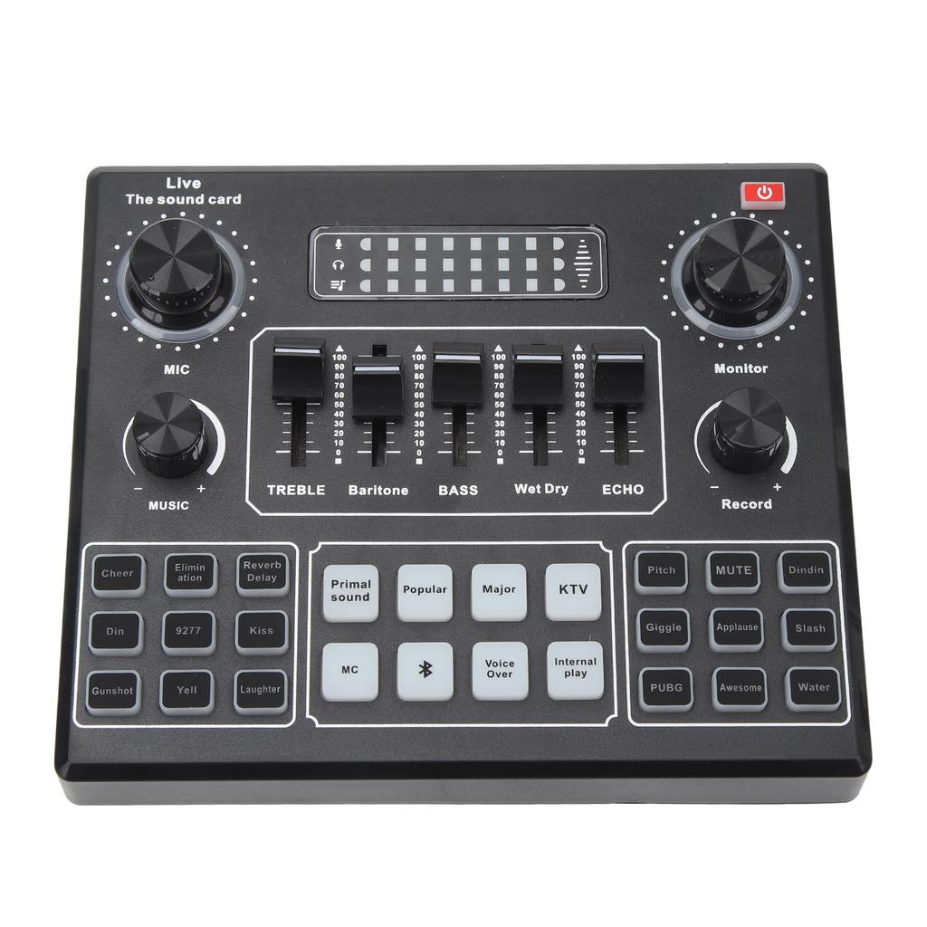 Live Sound Card Professional Dual Channel Bluetooth Stereo Mixer Board with Effect Voice Changer for Live Streaming