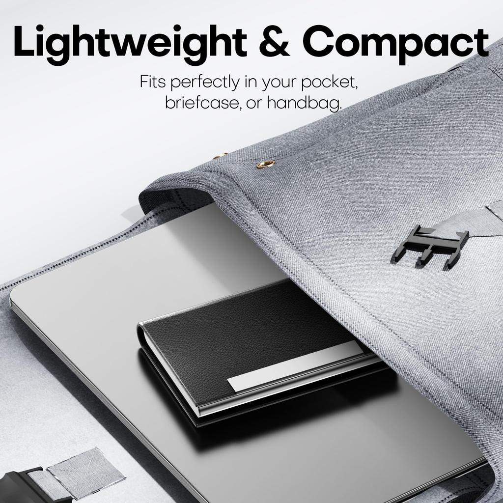 Padike Business Card Upgraded Microfiber Leather Business Card Case Pocket Card Holder Men and Metal Slim Business Card Holder RFID Blocking Business