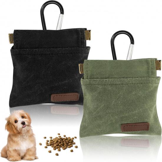 2Pcs Dog Treat Pouch, Dog Treat Pouches for Pet Training, Portable Auto Closing Dog Walking Bag with Carabiner for Puppy Travel or Outdoor Use Black