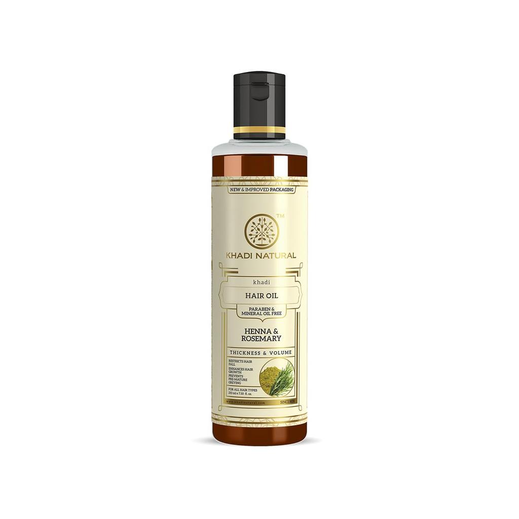 KHADI NATURAL Rosemary & Henna Hair Oil 210ml Pack of 1 for Thick Voluminous Hair Care