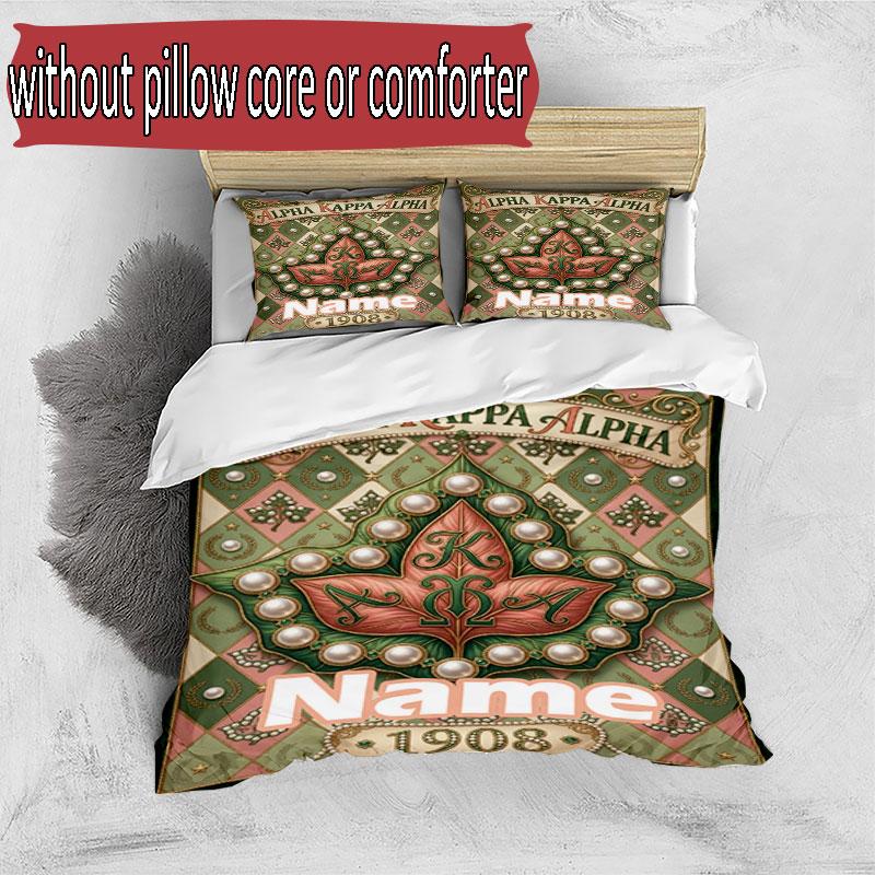 3pcs Duvet Cover Set (1*Duvet Cover + 2*Pillowcase, Without Core), Custom Name Alpha Kappa Alpha Pattern Bedding Set, Home Bedroom Decor Gift