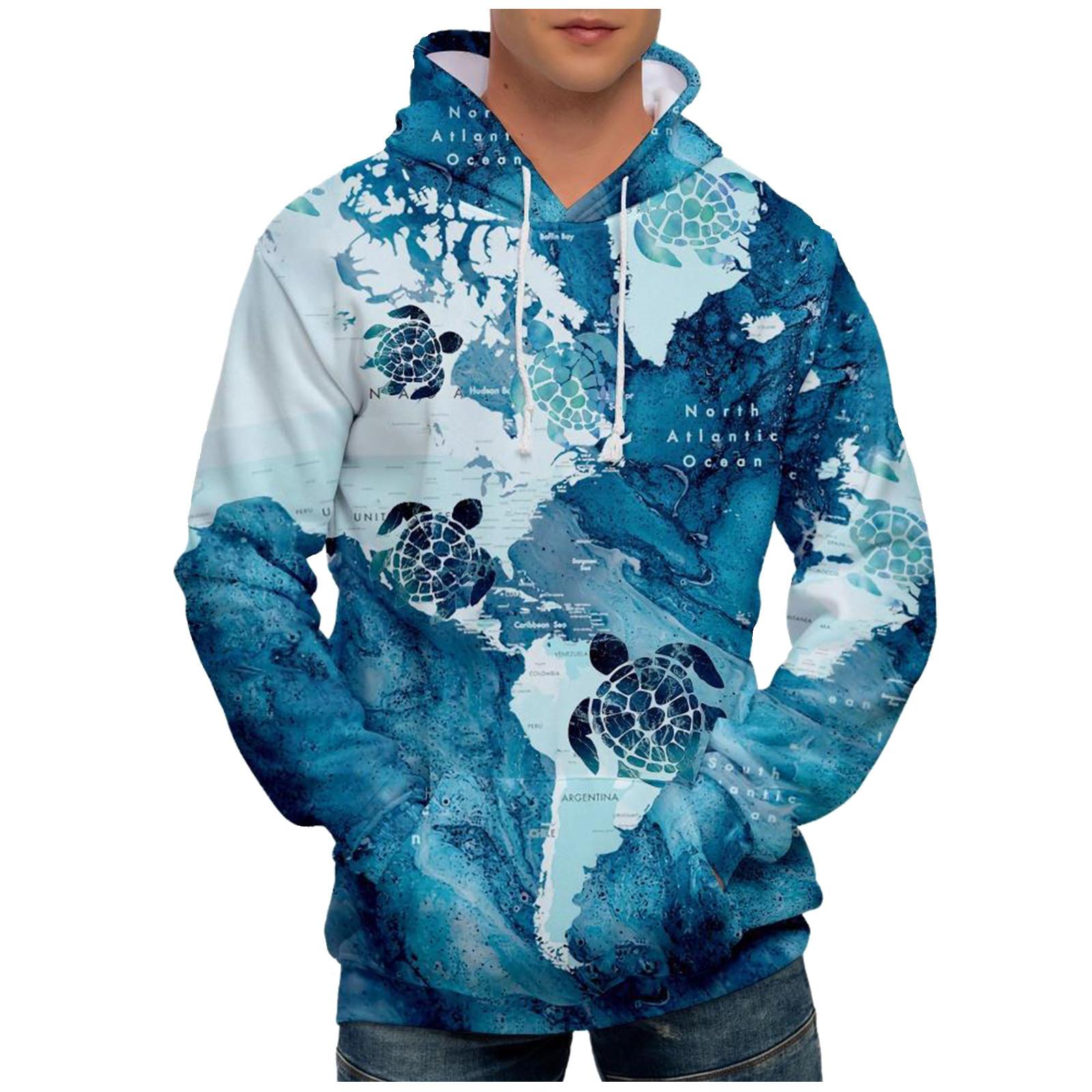 Модный свободный мужской и женский свитер с капюшоном с длинным рукавом и принтом XXXL синий