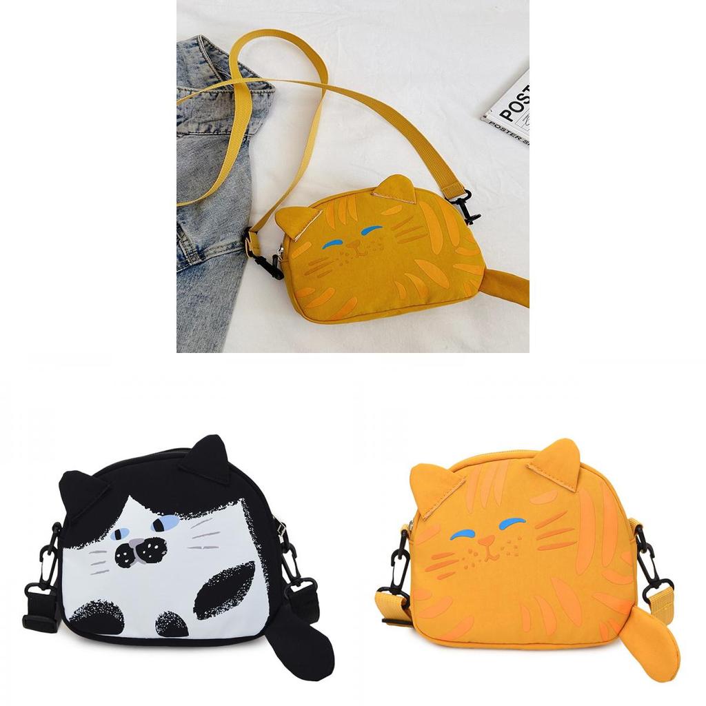 Cute Cat Mini Shoulder Bag With Cotton Material And Zipper Closure For Daily Use