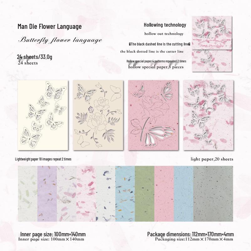 MòMò Butterfly Dance Series: Retro Mixed Material Decorative Papers, 24 Sheets, 6 Styles