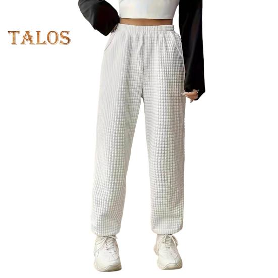 

Женские длинные брюки, эластичные, с высокой талией, прямые, широкие, повседневные брюки с карманами, однотонные, с вафельной текстурой, спортивные брюки 2XL белый