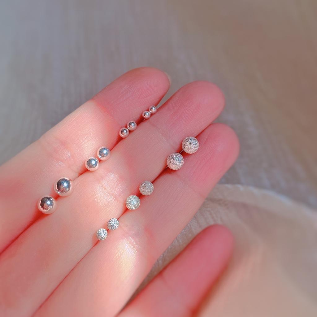 Stud Earrings Women's Round Beads Smooth Matte Earbone Personality Simple Versatile Ear Hole Summer