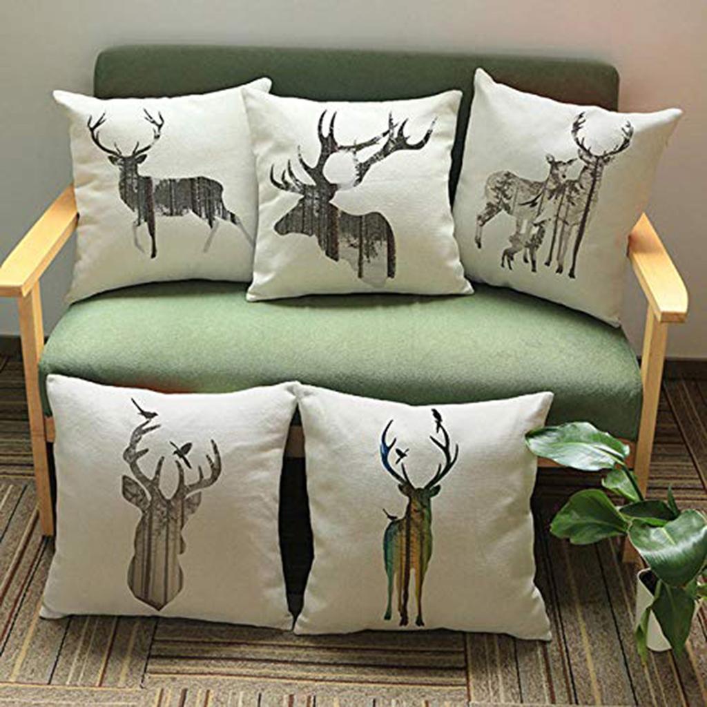 Cushion Cover 5 Piece Set Christmas Head Decoration Sofa Cushion Sofa Linen Deer Animal Print Cushion Cover