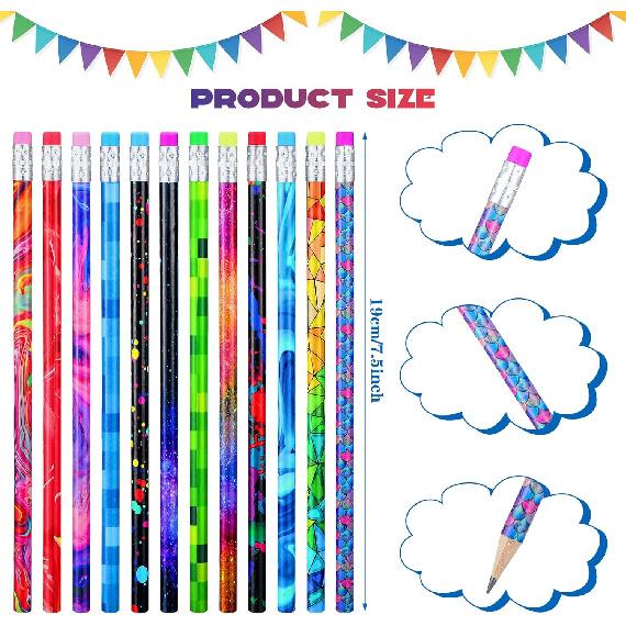 Chinco Wooden Pencil with Eraser for Kids Colorful Pencils Bulk Writing Fun Assorted Novelty Kids Fun School Supplies for Classroom Gifts Teacher