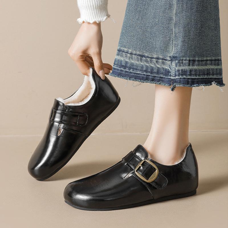 Fashion Brand Winter Fur Shoes Women Loafers Warm Plush Flat Non-slip Ladies Cotton Shoes Brown Black Plus Size 42
