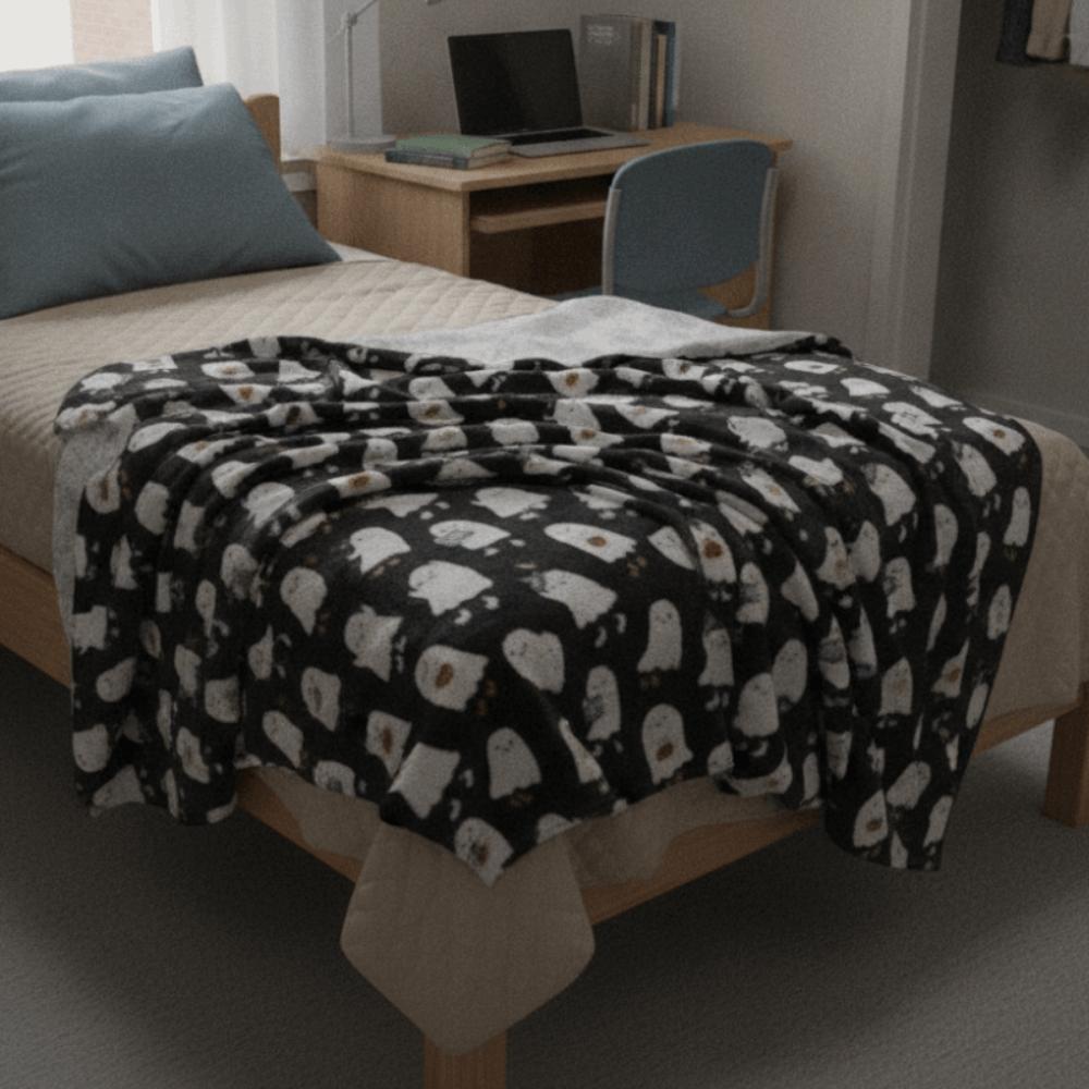Soft Office Nap Blanket Bat Ghost Print Sofa Throw Blanket Cozy Halloween Flannel Blanket Bed Room