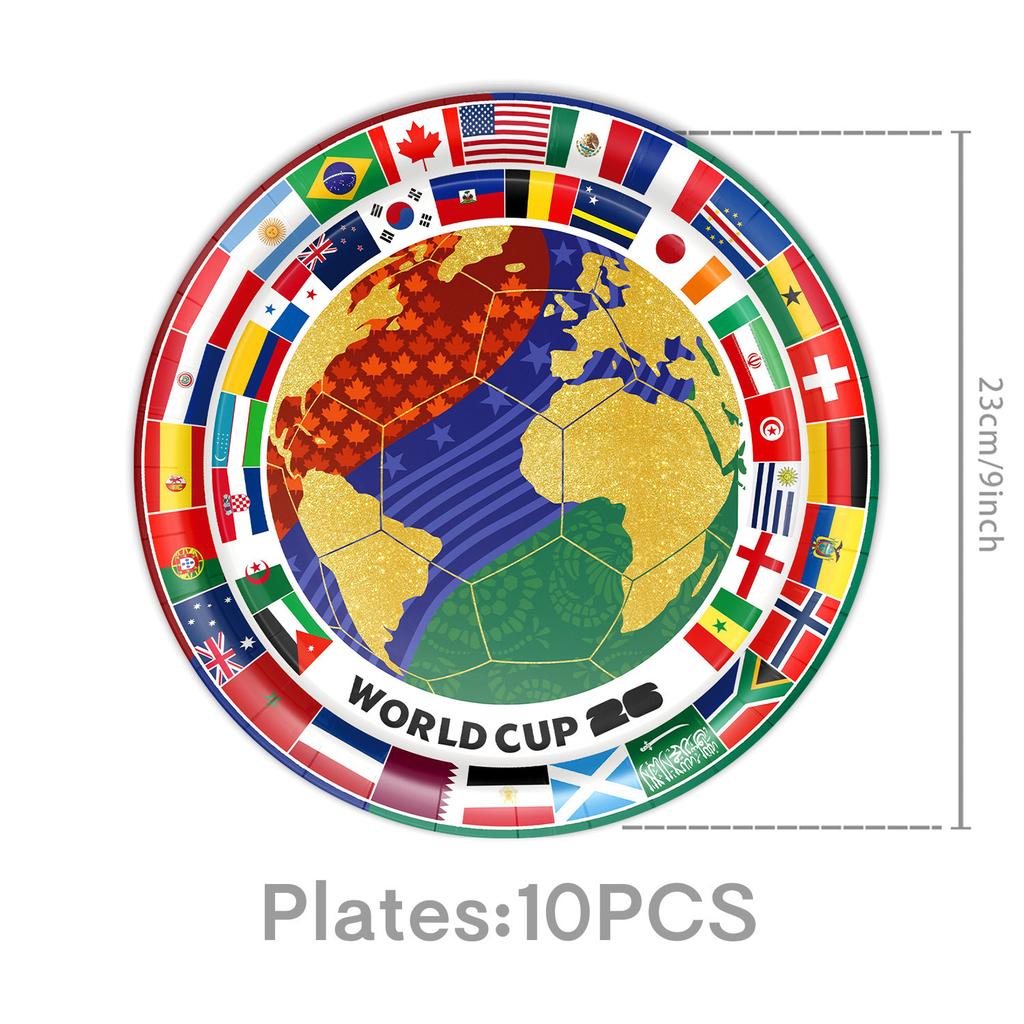 Soccer World Cup Party Supplies Kit 2026 Paper Plates Napkins Cups Decorations Set with Banner Match Theme