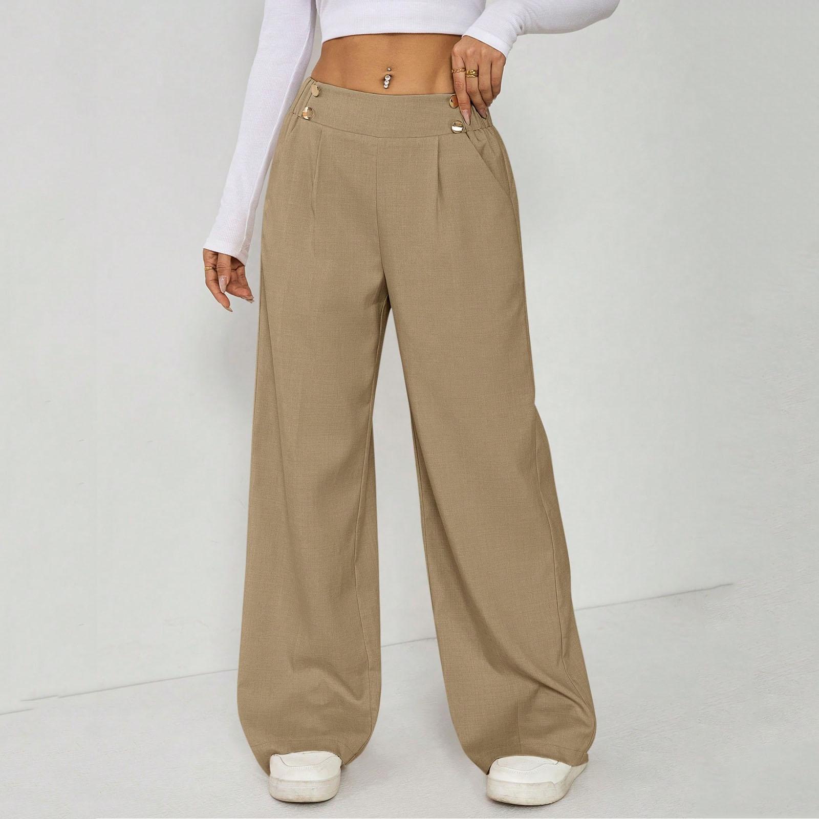 Женские однотонные брюки из хлопка и льна L