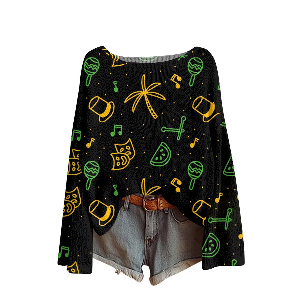 Damenmode Rundhals Langarm Print Lässiger Pullover Sweater Top