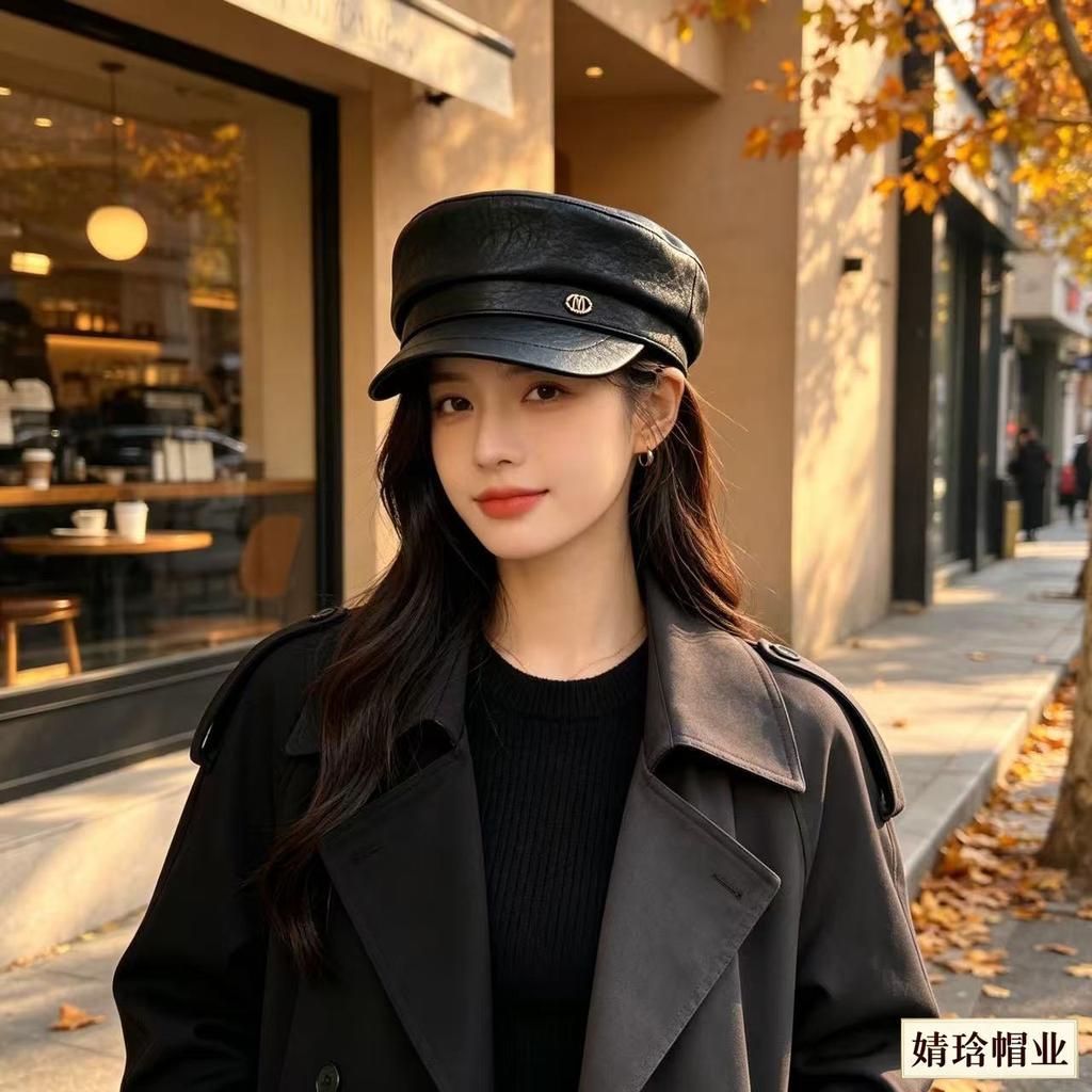 Autumn and Winter New Maillard Flat-top Navy Hat Female Retro British Beret Showing Small Face Versatile Temperament Painter Hat