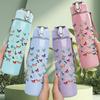 1PC Small Bird Butterfly Repeat Doodle Print 750ml Color Plastic Sports Water Bottle Leakproof Flip Straw Lid Suitable for Sports Office Home Use