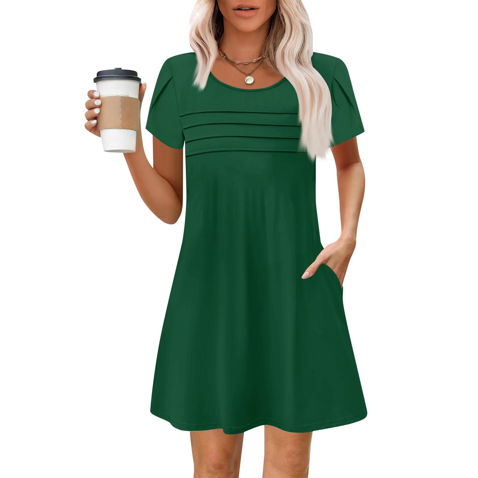 

Женские летние повседневные лепестковые узкие полосатые плиссированные однотонные платья S