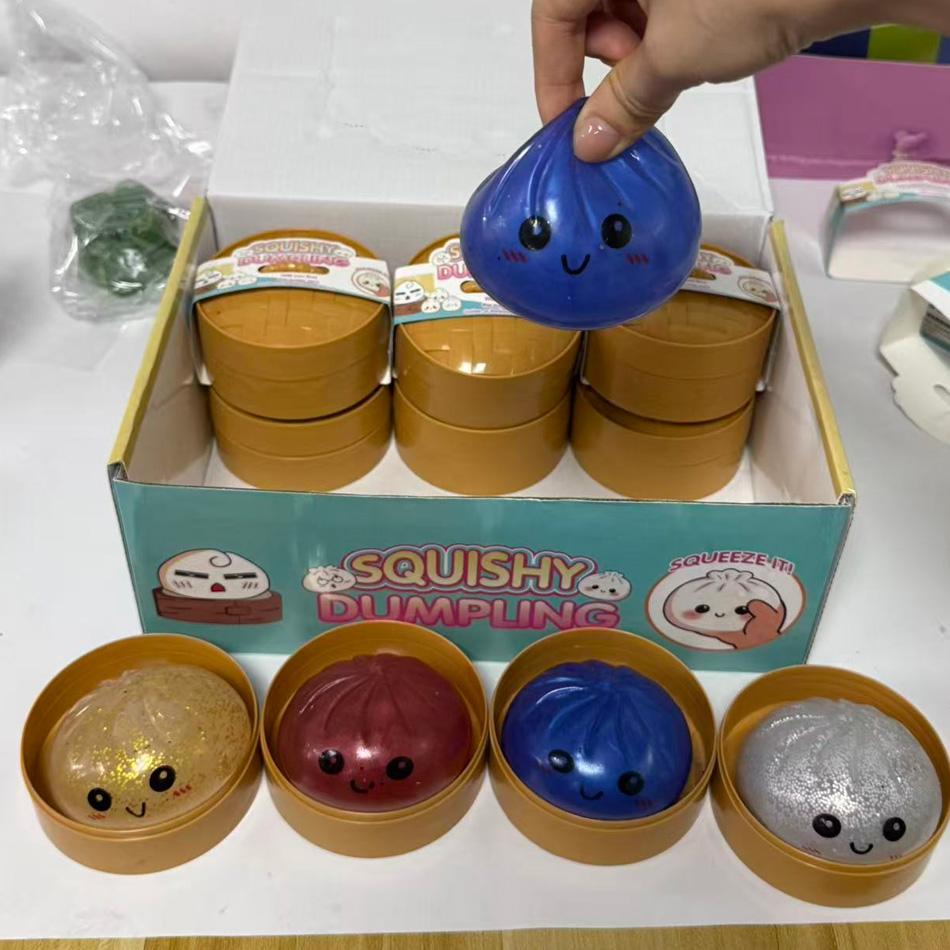 Cute Glitter Dumplings Squishy Toy With Steamer Soft Slow Resilience Toys Stress Relief Sensory Ball Sparkling Relaxation Tool