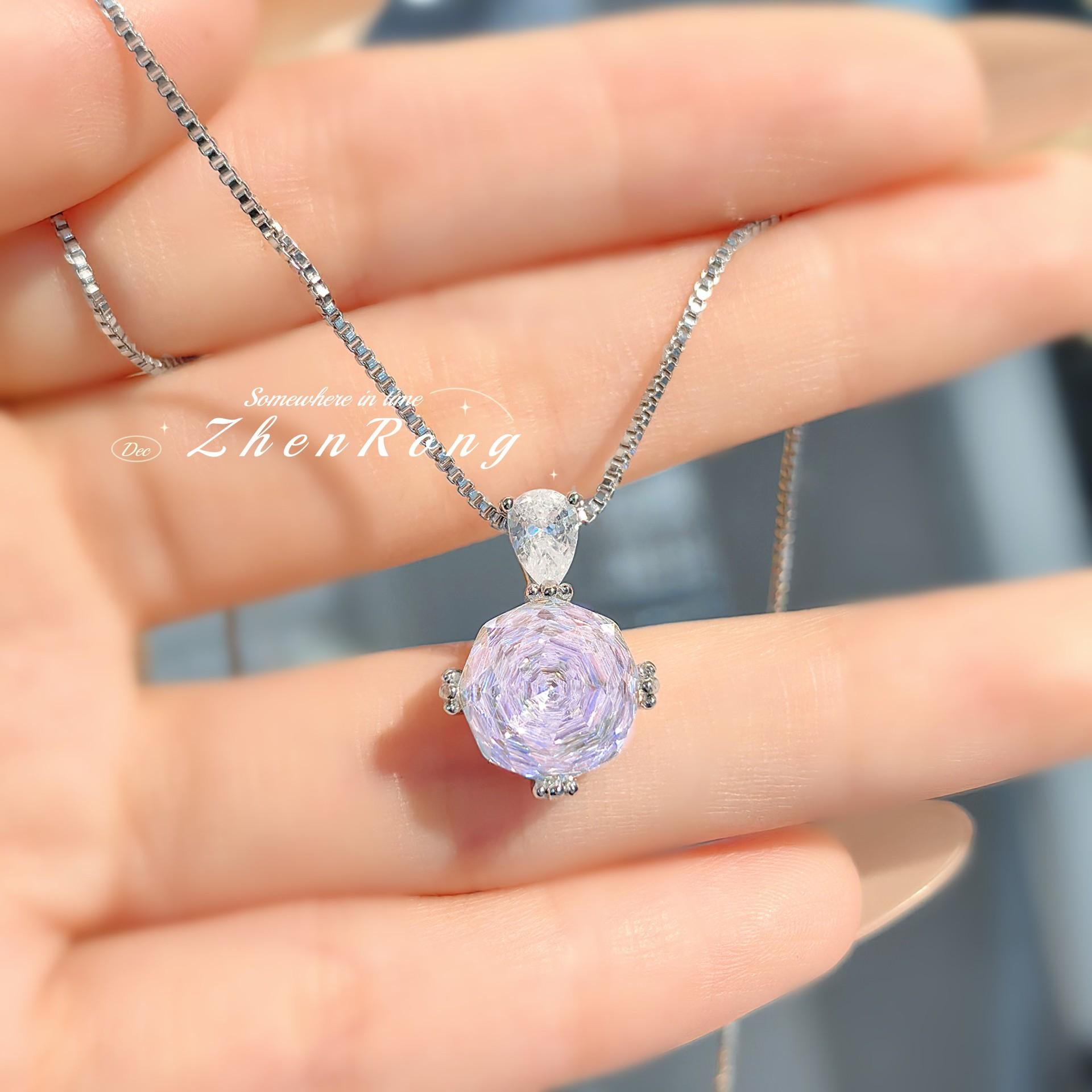 Octagonal Millennium Rose Cut Paraiba Necklace Pendant With High Carbon Diamond Colorful Diamond Stud Earrings Rose Flower Ring
