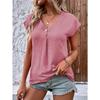 QICED Women's Fashion Casual Solid Color Print Short Sleeve V Neck Blouses & Shirts