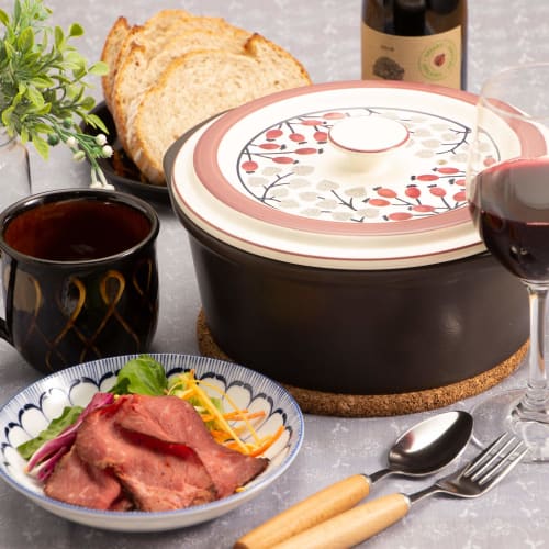 TAMAKI Thermatec Earthenware Pot, Blessing, for 2-3 People, Diameter 24.4cm X Depth 22.3cm X Height 11.3cm, Induction, Direct Heat, Microwave, and Ove