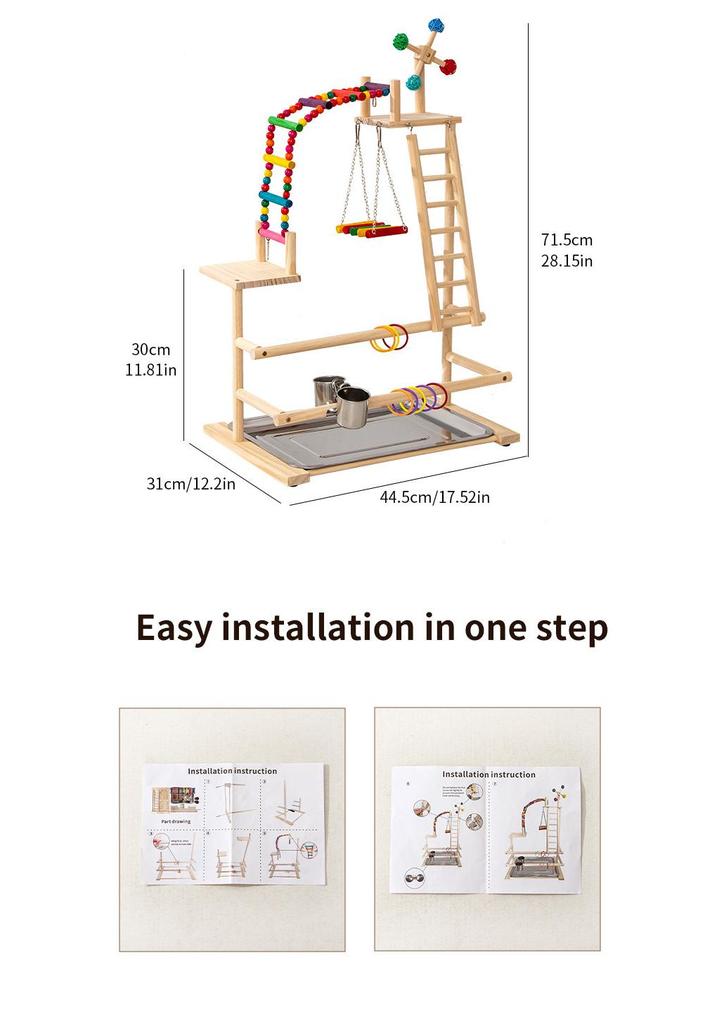 Solid Wood Parrot Play Stand: Handcrafted Bird Playground and Training Platform for Floor Use