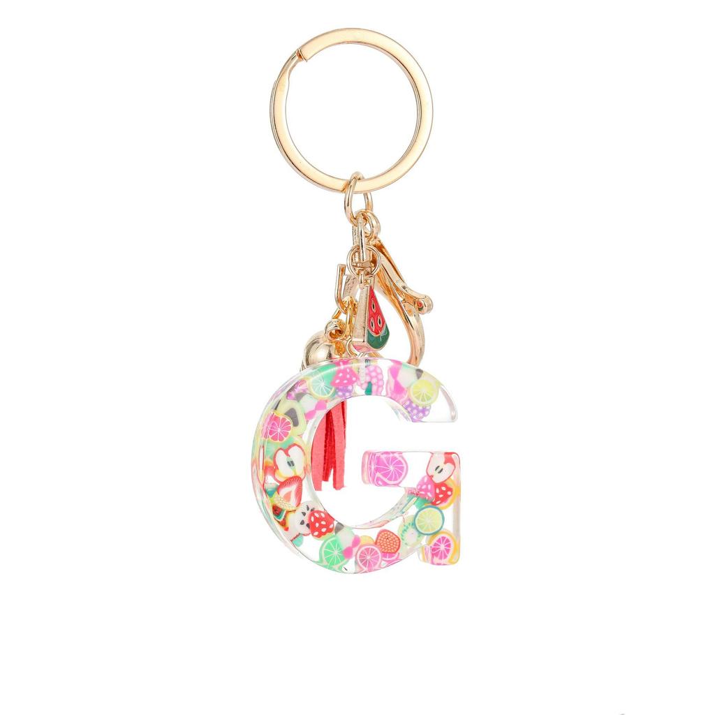 Summer Fruit Resin Keychain 26 Letters Fresh Cute Pendant Classic Retro Practical Durable Backpack Hanging Ornament Fashion Bag Accessory