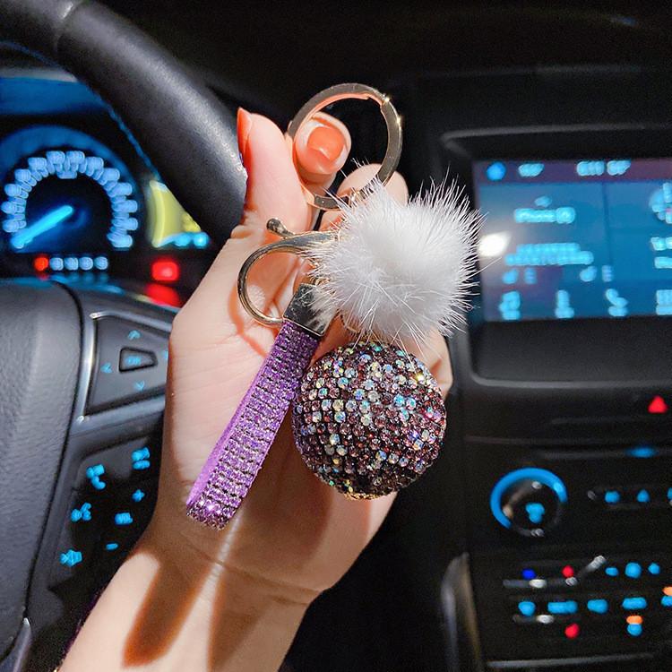 

Милый брелок для ключей в виде мехового шарика с кристаллами для девочек, креативный модный аксессуар для ключей StyleK