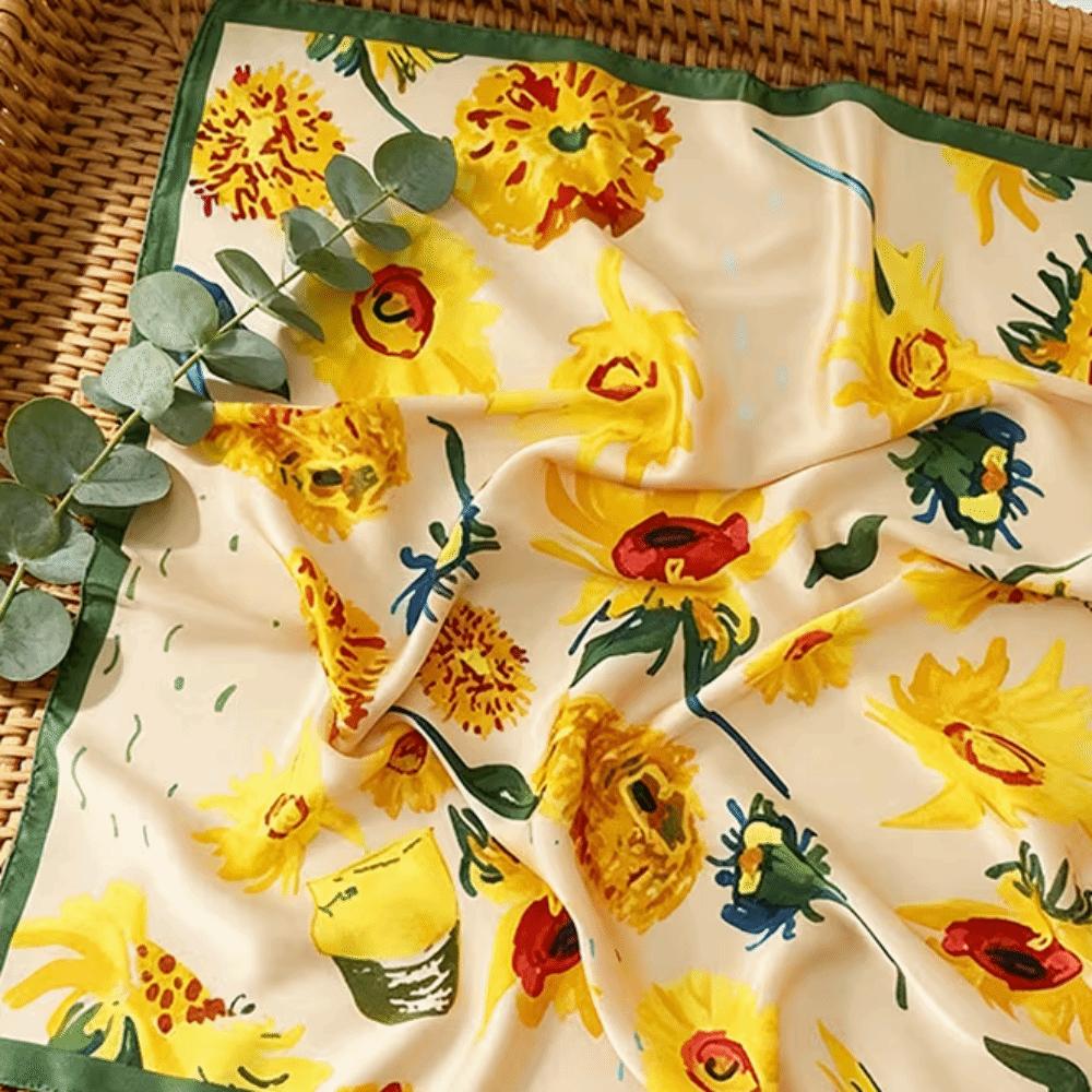 Lightweight Breathable Silk Scarf Soft Satin French Style Headscarf  Women
